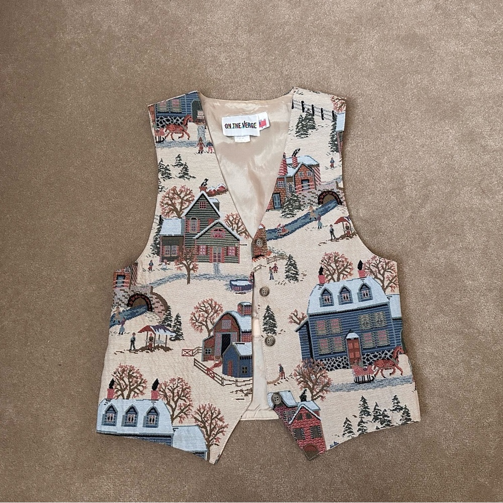 Vintage Cottage Scene Vest sz Small
